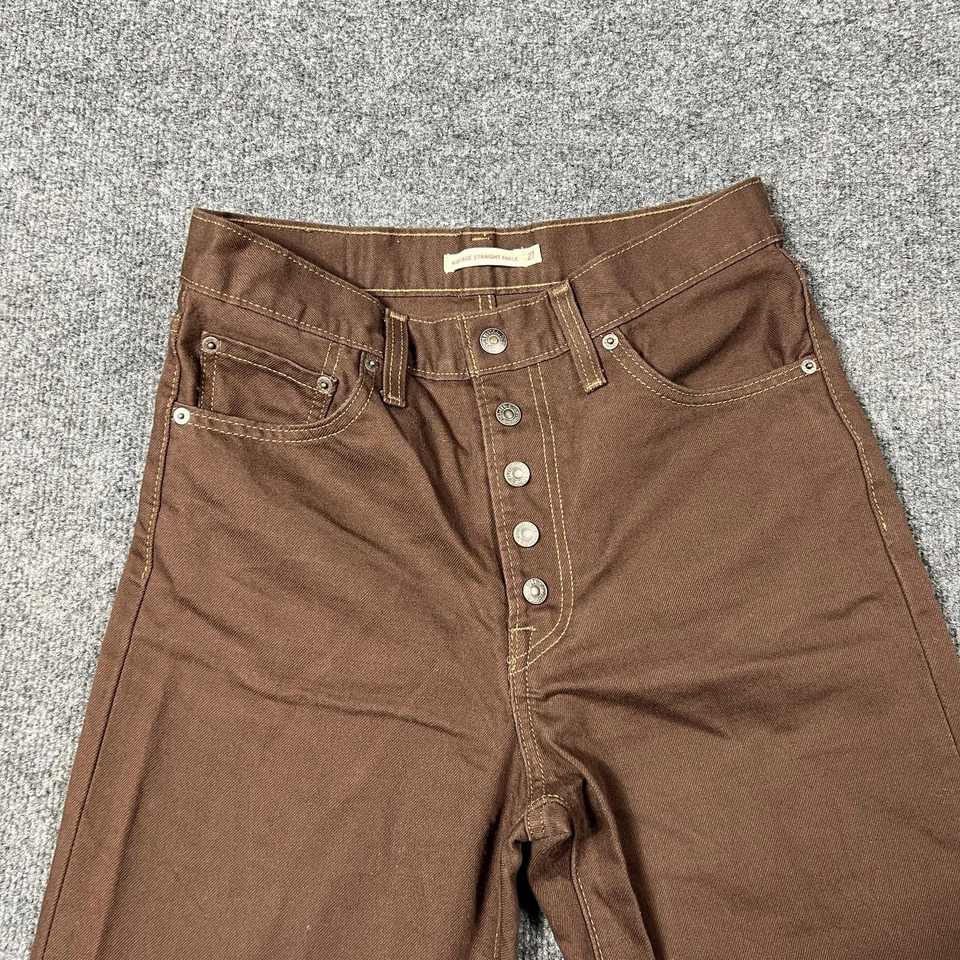 Женские джинсы Levis 27 коричневые с грудной клеткой прямые до лодыжки с высоким подъемом на пуговицах - Изображение 3 из 4