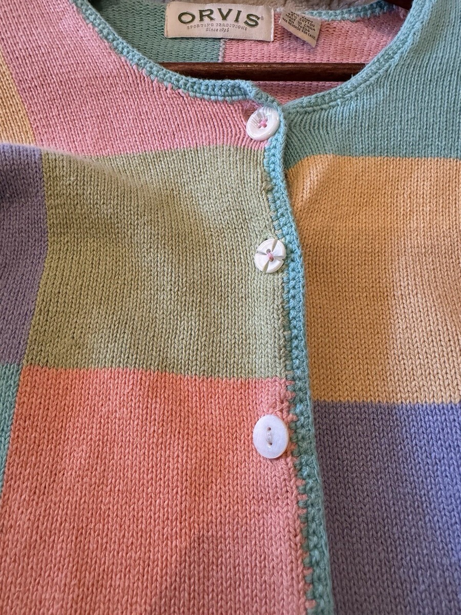 Vintage Orvis Cardigan Sweater Ladies Medium Color Block