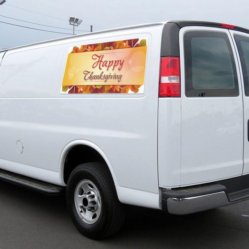 Juego de 2 imanes de coche de feliz agradecimiento dando un cartel industrial de impresión publicitaria - Imagen 3 de 7