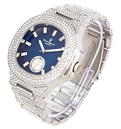 Mens Big Bezel blue Dial W/ Cuban Bracelet,Necklace,Chain & Ring CRNT ST10235 VO - Picture 47 of 99