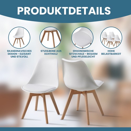Stuhl weiß Esszimmerstühle Nordic Style 4er Set Polster Holz AARHUS Retourenware - Bild 5 von 9
