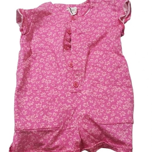 Hanna Andersson Girls Pink Floral Shorts Set One-piece Button Up Romper Size 4 - Picture 1 of 4