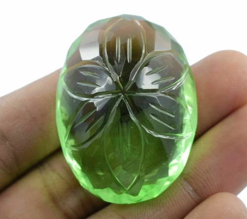 Carved 130.85 Carat Certified Oval Shape Natural Green Topaz Loose Gemstone - Picture 3 of 3