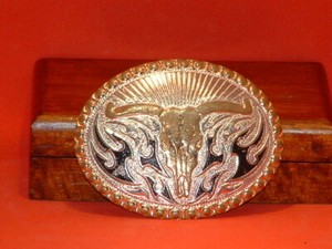 Pre-Owned-Crumrine-Silver-Bull-Skull-Belt-Buckle