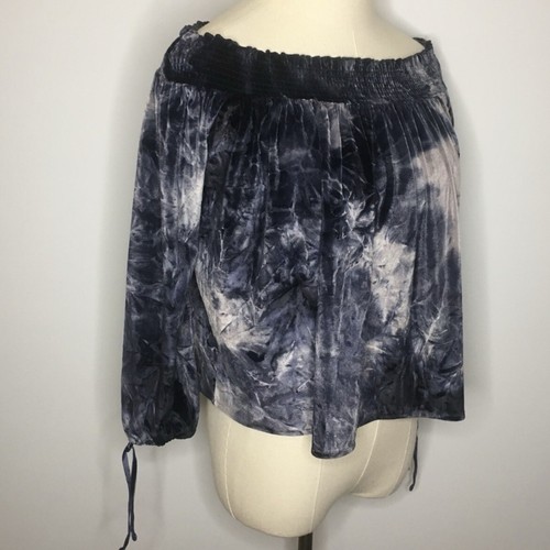 Blusa Top AMERICAN EAGLE Azul Marino Terciopelo Tie Dye Fuera del Hombro XS - Imagen 4 de 11