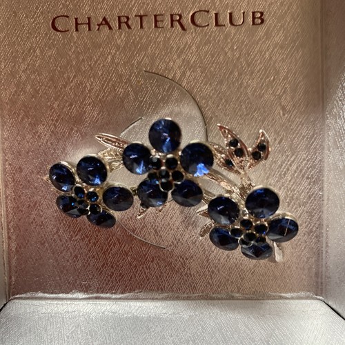 Charter Club Silver-Tone Multi-Stone Blue Colors Flower Pin - Picture 2 of 5