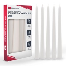 Haltons Tapered Dinner Candles Unscented Long Candlesticks 7-Hour Burn Time 50Pk