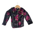 Genuine Kids OshGosh Faux Fur Floral Snap Front Lined Coat Charcoal Size 5T