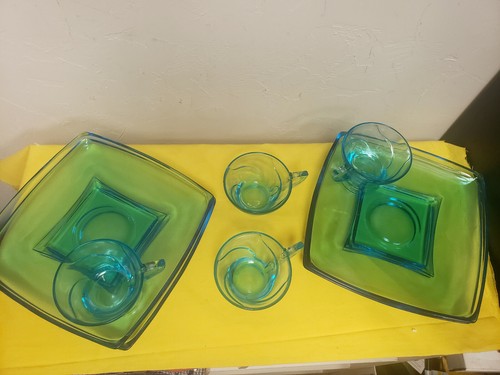 Rare Vintage Hazel Atlas Capri Blue Lunch snack plate with coffee / Tea Cup  - Picture 2 of 8