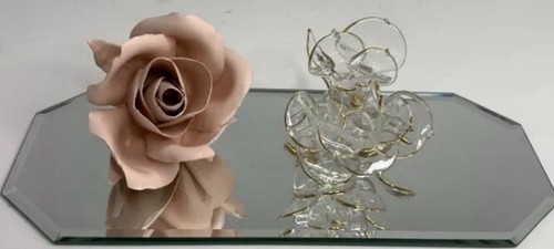 Glasrosen auf Spiegel 1 feiner Kristallrand in Gold 1 blassrosa etwas vernarbt - Bild 22 von 22