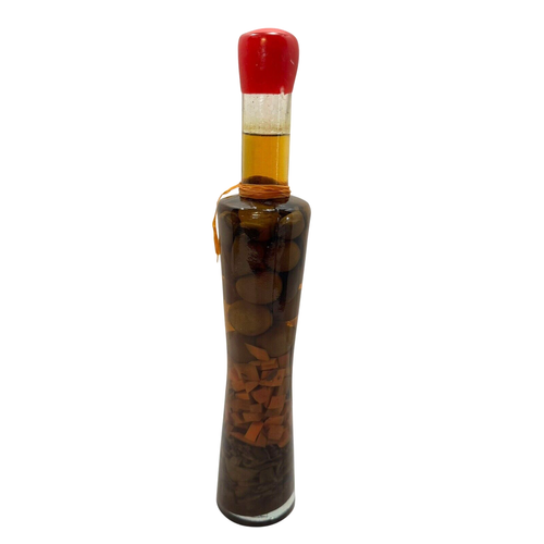 Vintage Oil Vinegar Infused Decorative Kitchen Glass Bottle 14" Olives Peppers - Picture 3 of 12