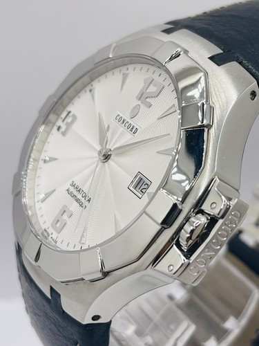 CONCORD Men Saratoga 14.A9.1895 Automatic 40mm White Dial BLK Leather Band Watch - Picture 4 of 10