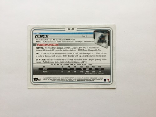 2020 Bowman Prospects Green /99 Jazz Chisholm #BP-72 - Picture 2 of 4