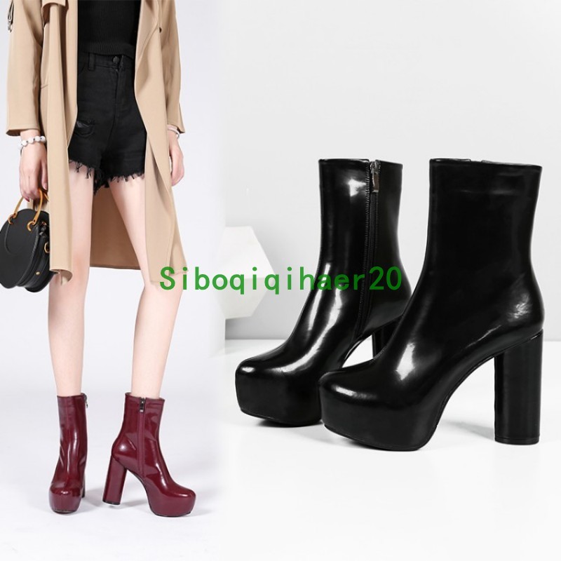 Prendas para club nocturno botas para mujer Bloque Tacón Alto Bloque mujer Plataforma De Cuero Zapatos Sexy ankel Plus Sz 258da4 Prendas para club nocturno botas para mujer Bloque Tacón Alto Bloque mujer Plataforma De Cuero Zapatos Sexy ankel Plus Sz 258da4