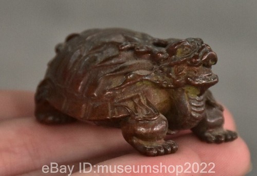 1.8" Ancient Chinese Dynasty Marked Purple Copper Dragon Tortoise Turtle Statue - Picture 5 of 11