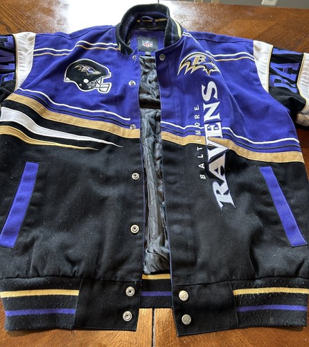 Chaqueta de fútbol americano Baltimore Ravens vintage para hombre talla M botón a presión frontal NFL - Imagen 10 de 14