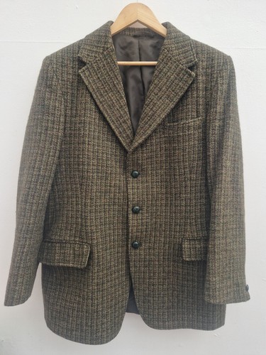 Vintage Harris Tweed handgewebt grün Sport Country Jacke 40" Brustumfang 20" Pit2pit