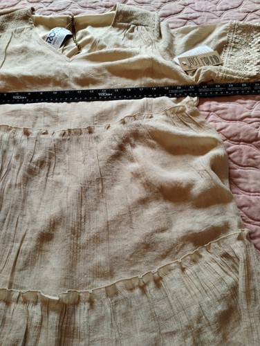 Just Found Juniors Lined Dress 2x Beige Crochet Lace Trim 3/4 Sleeves & Necklace - Picture 5 of 8