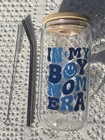 In My Boy Mom Era Drinking Glass with Wooden Lid and Stainless Steel Straw NEW!