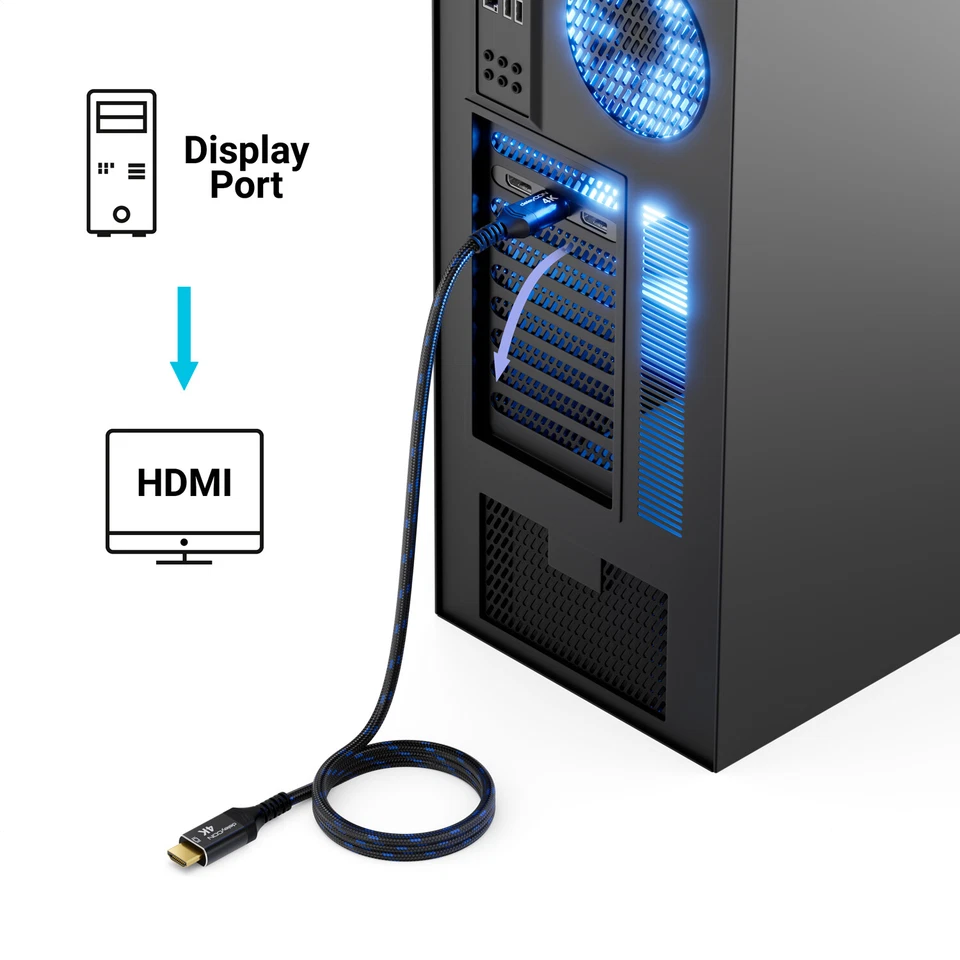 2m DisplayPort DP auf HDMI Adapter Kabel 4K @60Hz HDMI 1.4 Konverter Kabel ALU - Bild 4 von 4