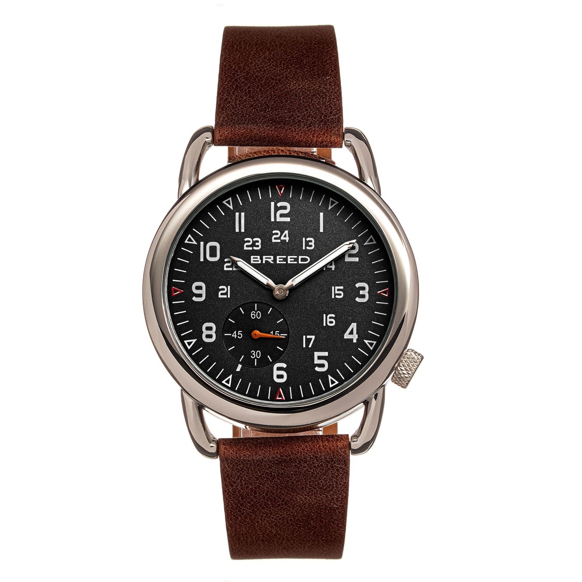 Breed Regulator Leather Band Watch w Second Sub dial Brown Black