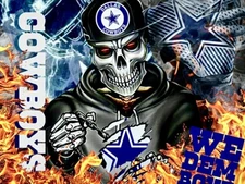 (2) Dallas Cowboys Fire Skull Waterproof Vinyl Stickers 4.5x3.5 Car Decals