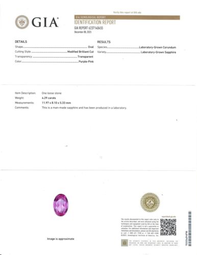 GIA 5.44 TCW Oval Lab Grown Purple Pink Sapphire Diamond Ring 14k White Gold - Picture 3 of 11