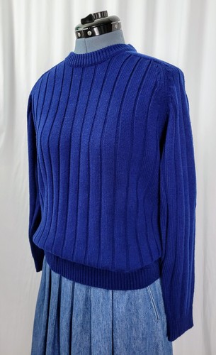 Vtg Cable Knit Crew Neck w Raglan Sleeves in Navy Blue w Zipper Neck Size M? - Picture 5 of 17