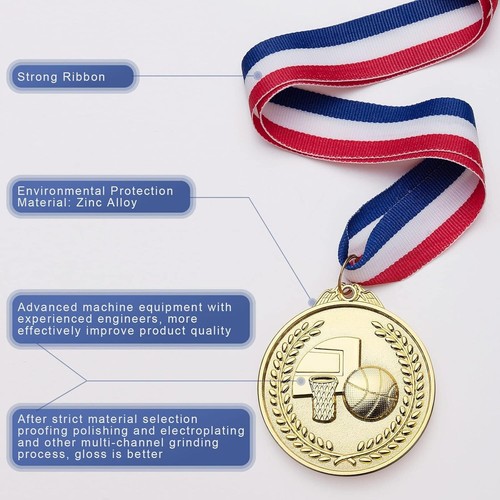 12 Pack Basketball Medals for Kids, Metals Gold Award Medals Suitable for Sports - Picture 4 of 6