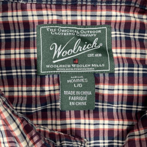 Woolrich Mens Large Button Up Plaid Shirt Flannel Red Brown Cotton Long Sleeve - Picture 4 of 6
