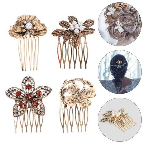 4PCS Vintage Style Pearl Hair Comb Leaf Diamond Headdress Hair Decorations - Picture 11 of 12