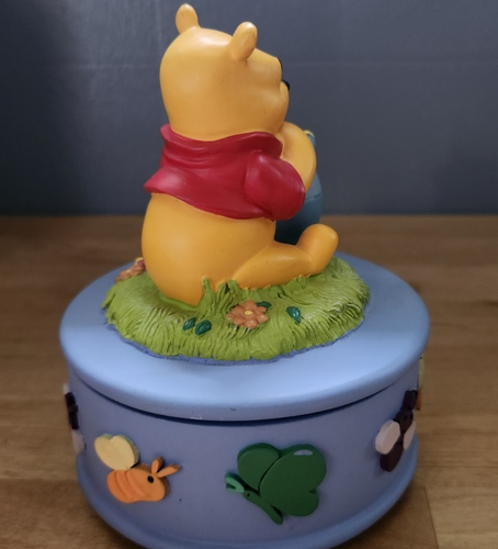 Caja de música vintage Winnie the Pooh olla de miel azul redonda baratija canción temática Disney - Imagen 5 de 11