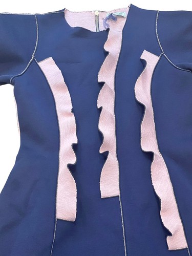 MIMISOL MI MI SOL GIRL'S DRESS ITALY BLUE PINK SHORT SLEEVE RUFFLE SCUBA SIZE 12 - Picture 5 of 14