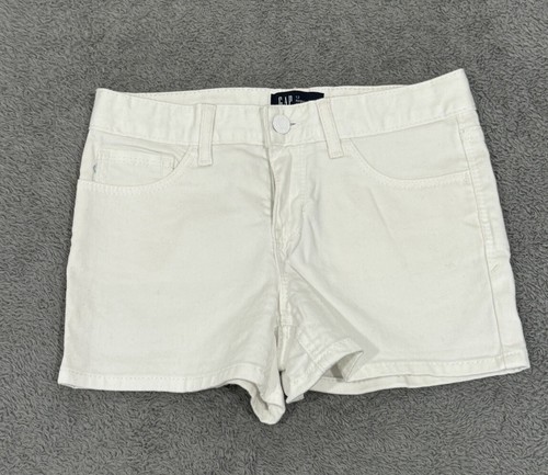 GAP Girls Size 12, High Stretch White Denim Jean Shorts with Side Adjusters