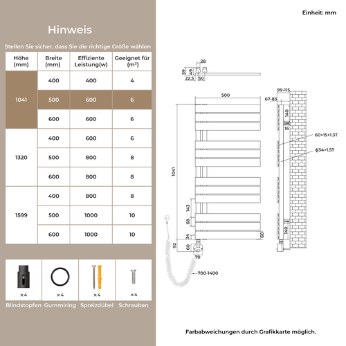 Badheizkörper Elektrisch mit Thermostat Elektro Flachheizkörper Handtuchwärmer - Bild 34 von 43