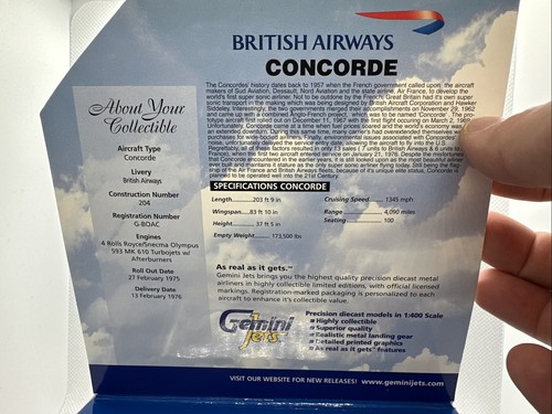 Gemini Jets 1/400 British Airways Concorde G-BOAC Diecast model GJBAW025 - Picture 2 of 6