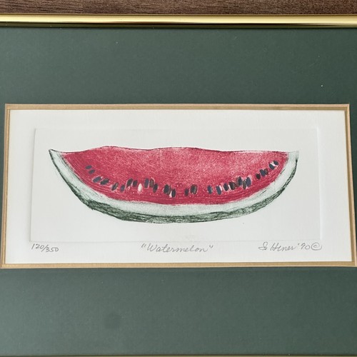 Vtg 90s Shirley Hiner Watermelon Drawing Watercolor Fruit Art Gallery Wall Decor - Picture 2 of 8