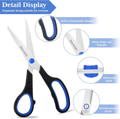 Scissors Set of 6-Pack, 8" Scissors All Purpose Comfort-Grip Handles Sharp Sciss - Picture 7 of 12