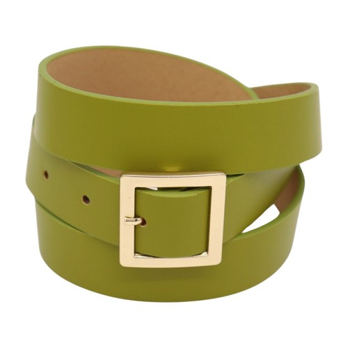 Women Green Work School Skinny Hip Waist Classy Belt Gold Square Buckle Fit S M - Picture 17 of 24