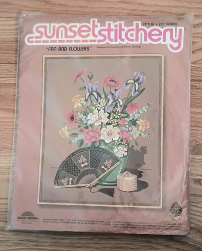 Vintage Sunset Stitchery "Fan And Flowers" Embroidery Kit