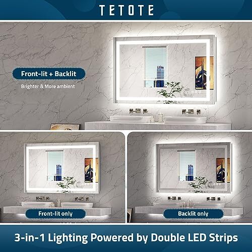 Bathroom Mirror with Lights Inch Frontlit & Backlit Lighted Vanity 36x36 - Picture 5 of 7