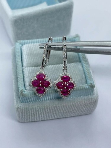 4Ct Simulated Ruby & Diamond Huggie Hoop Earrings Real 925 White Sterling Silver - Picture 4 of 9