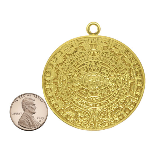 24k GP Pre-Columbian Aztec Solar Calendar 2" Pendant Necklace| Across The Puddle - Picture 3 of 6