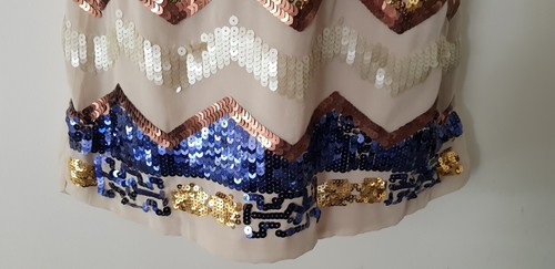 LADIES BEIGE &NAVY BLUE DRESS*SEQUIN *OPEN BACK *SIZE L*PRELOVED* - Picture 4 of 8