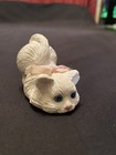 White Cat Kitten Blue Eyes Pink Ribbon Resin Persian, Turkish Angora? 2" x 1.5"