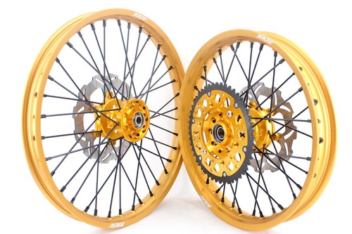 KKE 21-19in Wheels Gold Rim Black Spoke Fit Suzuki RM125 01-2007 RM250 2001-2008 - Picture 2 of 12