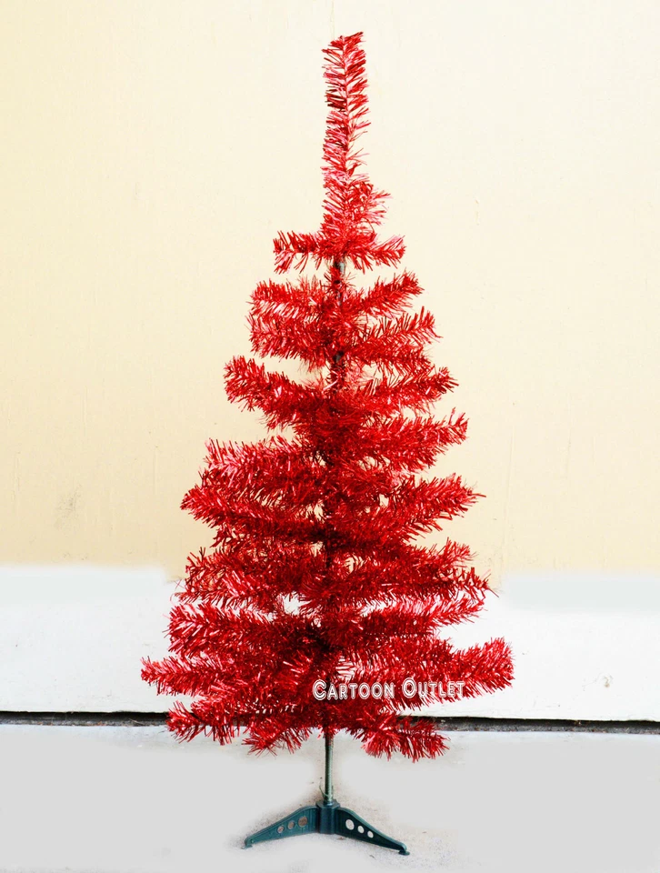Christmas Small Tinsel Tree Red Artificial 2 .9"  Tabletop Pine Style Table Top  - Image 2 of 4