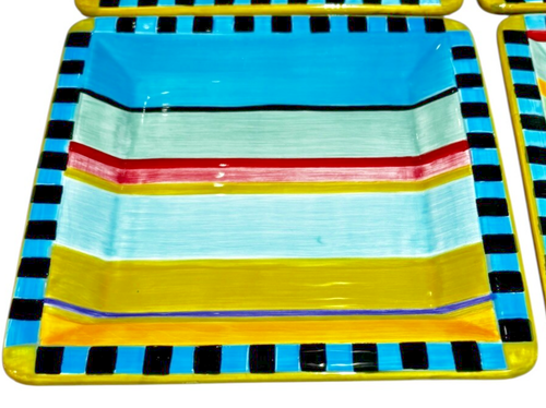 Mo Mo Panache Square Ceramic Salad Dessert Plates Tripe 6.5" Square Multicolor - Picture 2 of 7