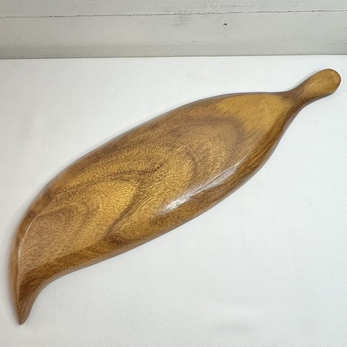 Monkey Pod Holz 18" Geteiltes Blatt Servierschale Schüssel Mutter Perle Intarsien Vintage Paar - Bild 12 von 14