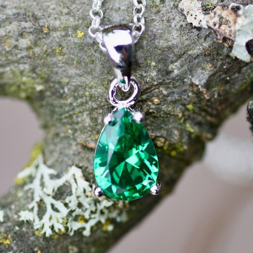 Lab Made Emerald Pendant Solid Sterling Silver 925 , May Birthstone - Picture 2 of 8